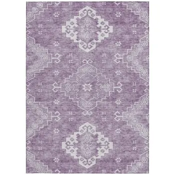 10' X 14' Lavender Plum And Ivory Medallion Washable Indoor Outdoor Area Rug