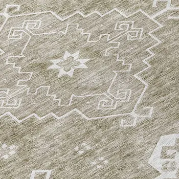 8' Taupe Beige And Ivory Round Medallion Washable Indoor Outdoor Area Rug