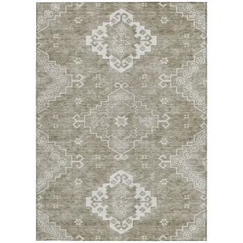 8' X 10' Taupe Beige And Ivory Medallion Washable Indoor Outdoor Area Rug
