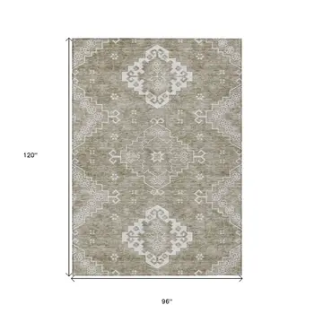 8' X 10' Taupe Beige And Ivory Medallion Washable Indoor Outdoor Area Rug