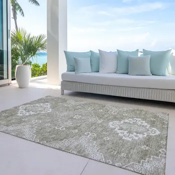 8' X 10' Taupe Beige And Ivory Medallion Washable Indoor Outdoor Area Rug