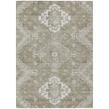 8' X 10' Taupe Beige And Ivory Medallion Washable Indoor Outdoor Area Rug