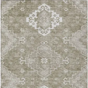 8' X 10' Taupe Beige And Ivory Medallion Washable Indoor Outdoor Area Rug