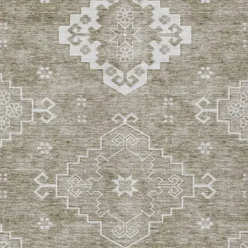 10' X 14' Taupe Beige And Ivory Medallion Washable Indoor Outdoor Area Rug