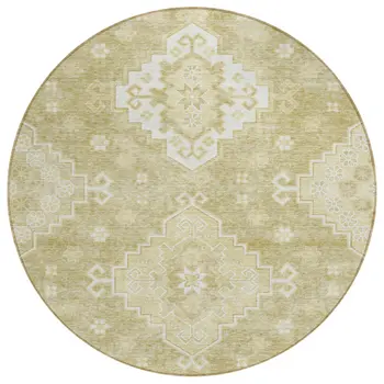8' Wheat Gold And Ivory Round Medallion Washable Indoor Outdoor Area Rug