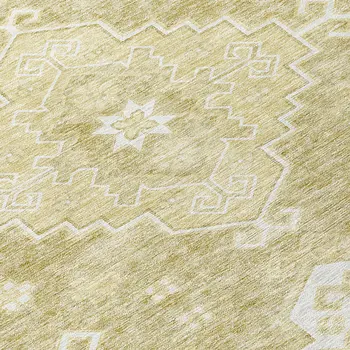 8' Wheat Gold And Ivory Round Medallion Washable Indoor Outdoor Area Rug
