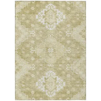 8' X 10' Wheat Gold And Ivory Medallion Washable Indoor Outdoor Area Rug