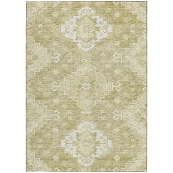 10' X 14' Wheat Gold And Ivory Medallion Washable Indoor Outdoor Area Rug