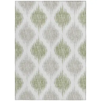 3' X 5' Artichoke Green Ivory And Gray Ikat Washable Indoor Outdoor Area Rug