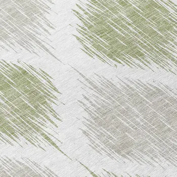 8' Artichoke Green Ivory And Gray Round Ikat Washable Indoor Outdoor Area Rug
