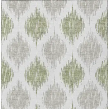 8' X 10' Artichoke Green Ivory And Gray Ikat Washable Indoor Outdoor Area Rug