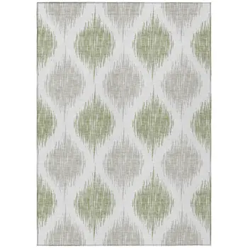 8' X 10' Artichoke Green Ivory And Gray Ikat Washable Indoor Outdoor Area Rug