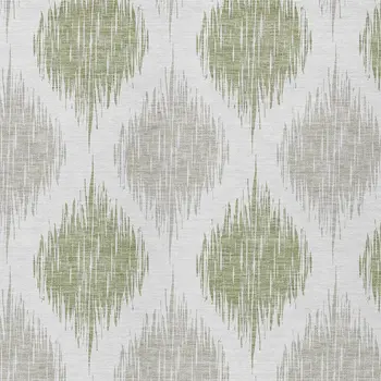8' X 10' Artichoke Green Ivory And Gray Ikat Washable Indoor Outdoor Area Rug