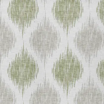 10' X 14' Artichoke Green Ivory And Gray Ikat Washable Indoor Outdoor Area Rug