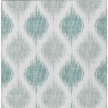 3' X 5' Aqua Teal Blue And Ivory Ikat Washable Indoor Outdoor Area Rug