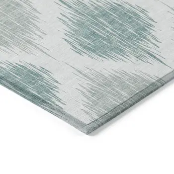 3' X 5' Aqua Teal Blue And Ivory Ikat Washable Indoor Outdoor Area Rug