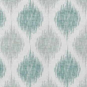 10' X 14' Aqua Teal Blue And Ivory Ikat Washable Indoor Outdoor Area Rug