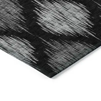 5' X 8' Black Silver And Gray Ikat Washable Indoor Outdoor Area Rug