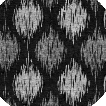 8' Black Silver And Gray Round Ikat Washable Indoor Outdoor Area Rug