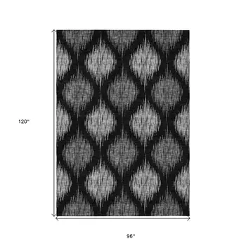 8' X 10' Black Silver And Gray Ikat Washable Indoor Outdoor Area Rug