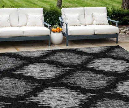8' X 10' Black Silver And Gray Ikat Washable Indoor Outdoor Area Rug