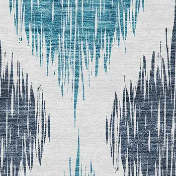 3' X 5' Teal Blue And Ivory Ikat Washable Indoor Outdoor Area Rug