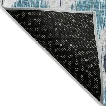 8' X 10' Teal Blue And Ivory Ikat Washable Indoor Outdoor Area Rug