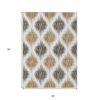 3' X 5' Chocolate And Ivory Ikat Washable Indoor Outdoor Area Rug