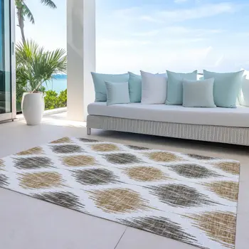 3' X 5' Chocolate And Ivory Ikat Washable Indoor Outdoor Area Rug