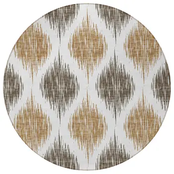 8' Chocolate And Ivory Round Ikat Washable Indoor Outdoor Area Rug