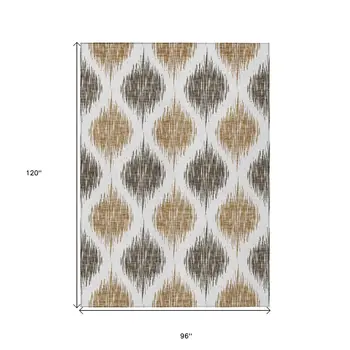8' X 10' Chocolate And Ivory Ikat Washable Indoor Outdoor Area Rug