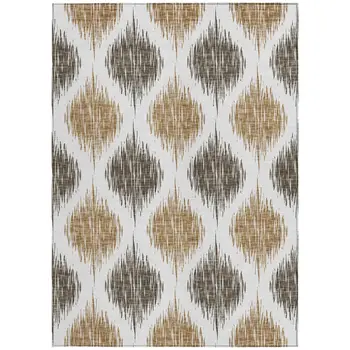 9' X 12' Chocolate And Ivory Ikat Washable Indoor Outdoor Area Rug
