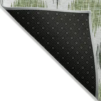 5' X 8' Fern Green And Ivory Ikat Washable Indoor Outdoor Area Rug
