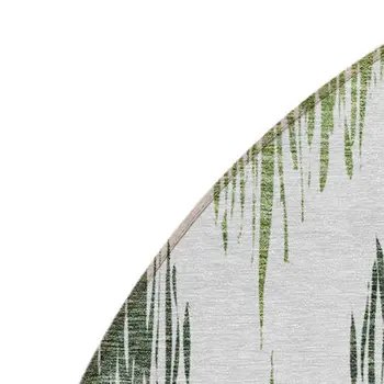 8' Fern Green And Ivory Round Ikat Washable Indoor Outdoor Area Rug