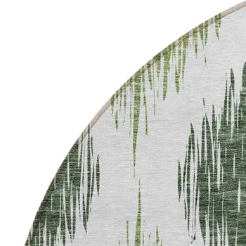 8' Fern Green And Ivory Round Ikat Washable Indoor Outdoor Area Rug