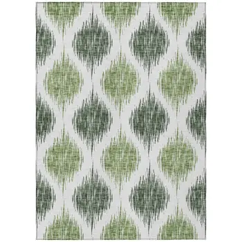 9' X 12' Fern Green And Ivory Ikat Washable Indoor Outdoor Area Rug