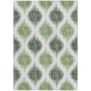 10' X 14' Fern Green And Ivory Ikat Washable Indoor Outdoor Area Rug
