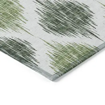 10' X 14' Fern Green And Ivory Ikat Washable Indoor Outdoor Area Rug