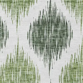 10' X 14' Fern Green And Ivory Ikat Washable Indoor Outdoor Area Rug