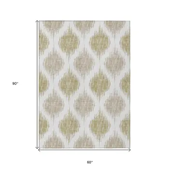 5' X 8' Gold Ivory And Beige Ikat Washable Indoor Outdoor Area Rug