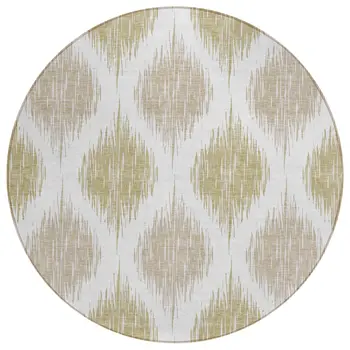 8' Gold Ivory And Beige Round Ikat Washable Indoor Outdoor Area Rug
