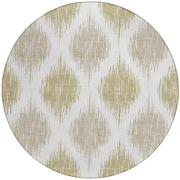 8' Gold Ivory And Beige Round Ikat Washable Indoor Outdoor Area Rug