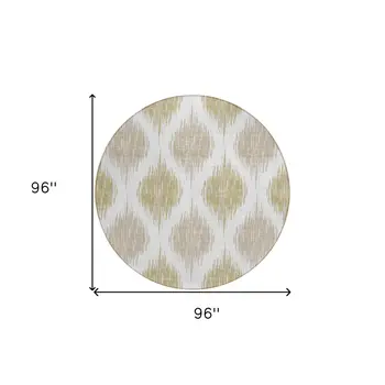 8' Gold Ivory And Beige Round Ikat Washable Indoor Outdoor Area Rug