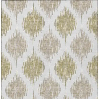 10' X 14' Gold Ivory And Beige Ikat Washable Indoor Outdoor Area Rug