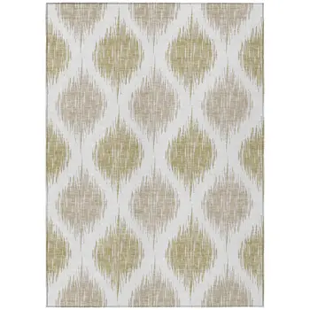 10' X 14' Gold Ivory And Beige Ikat Washable Indoor Outdoor Area Rug