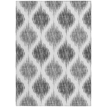 3' X 5' Gray Ivory And Charcoal Ikat Washable Indoor Outdoor Area Rug