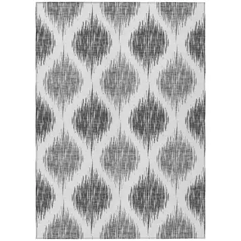 3' X 5' Gray Ivory And Charcoal Ikat Washable Indoor Outdoor Area Rug