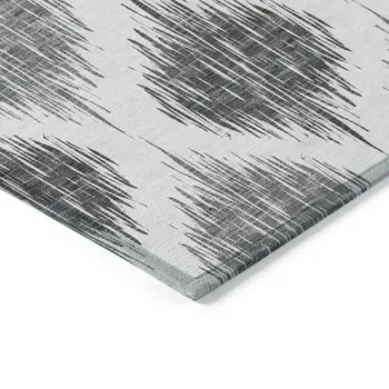 3' X 5' Gray Ivory And Charcoal Ikat Washable Indoor Outdoor Area Rug