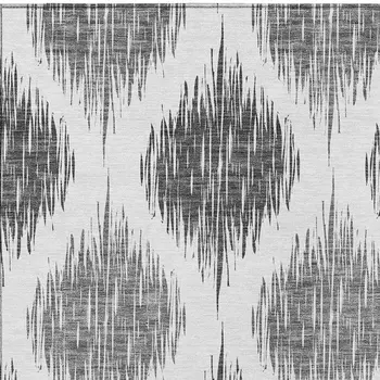 3' X 5' Gray Ivory And Charcoal Ikat Washable Indoor Outdoor Area Rug