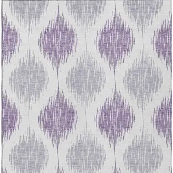 5' X 8' Lavender Purple And Ivory Ikat Washable Indoor Outdoor Area Rug